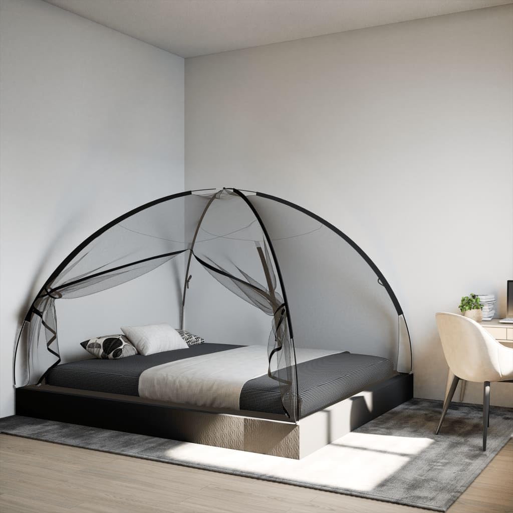 Moustiquaire pour Lit, Moustiquaire Dôme Tente de Lit Pliable avec Portes 220 Maille Noir 200x180x135 cm