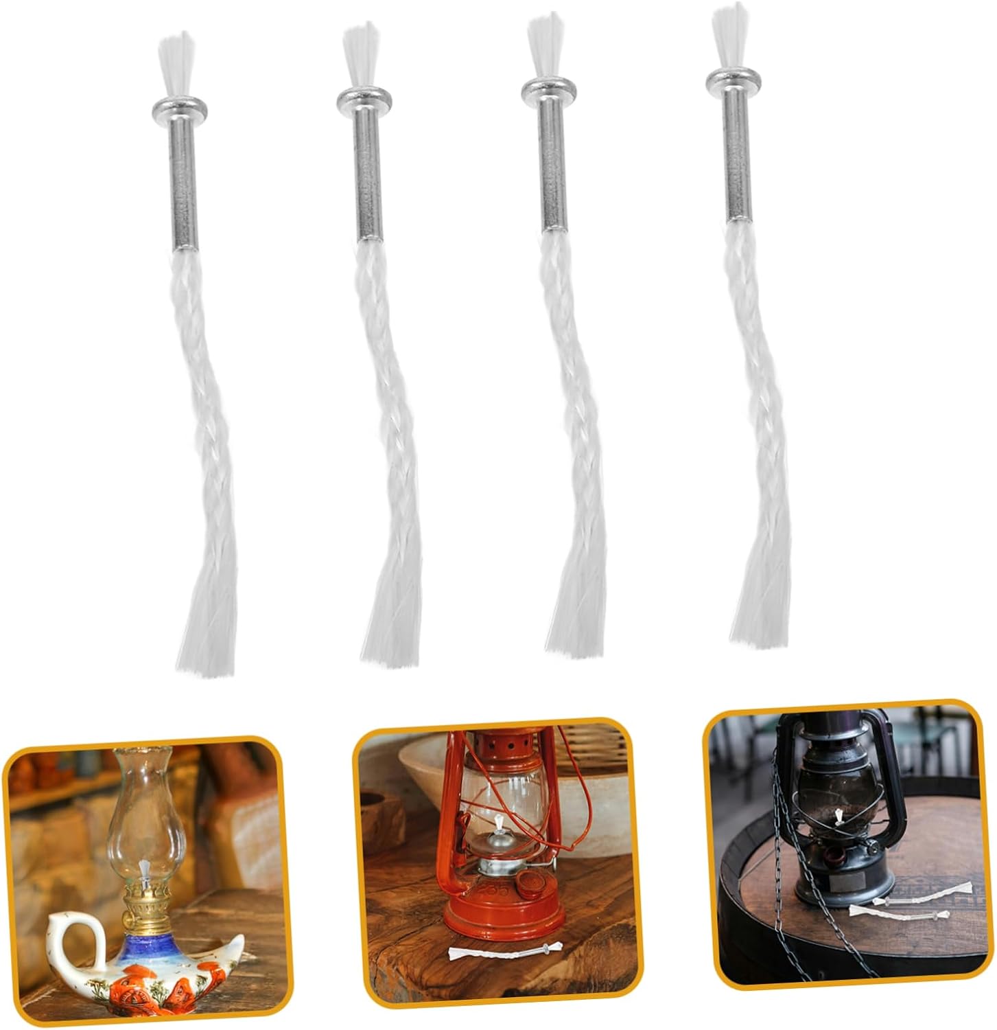4pcs Cotton Thread Wicks for Oil Lamps Iron Holder Included for Buddha Lamps Weddings Outdoor Lighting Lightweight Portable Candle Wick Replacement