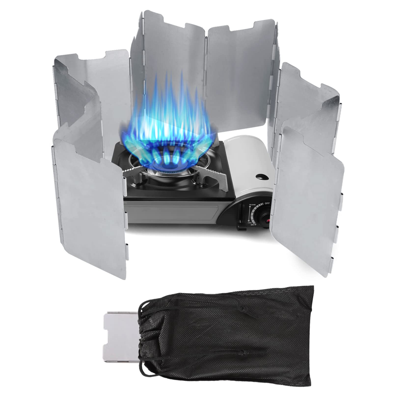 Agatige Foldable Stove Windshield, Camping Stove Windscreen for Camp Stoves 11 Plates Light Weight Camping Accessories