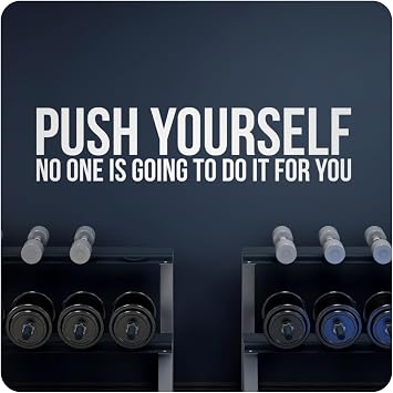 My Vinyl Story - Push Yourself - Motivational Wall Art Gym Wall Decor Decal Quote Sticker Home Exercise Fitness Workout Positive Sign Office Vinyl Removable Matte White, 22x6 inches
