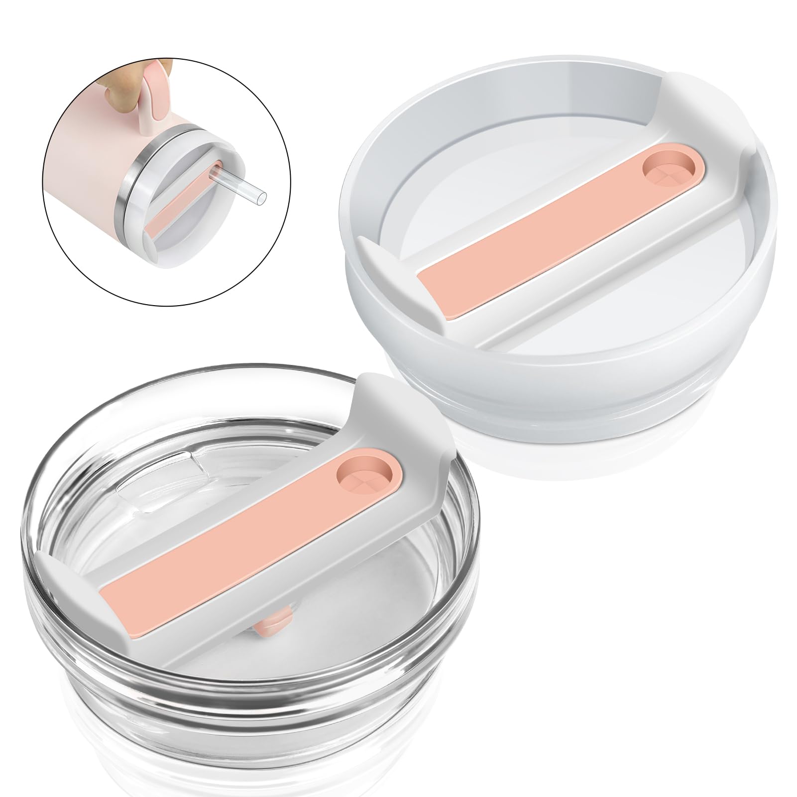 BKBY2Pcs 40 OZ Tumbler Lid Compatible with Stanley Cup, Durablee Replacement Lids for Stanle Adventure Quencher Travel Tumbler 40 OZ, Spill-Proof Tumbler Cover(Rose Quartz + Transparent)