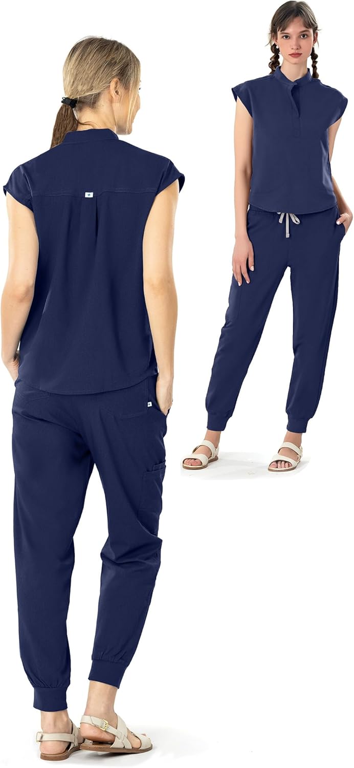 Scrubs for Women Set - Sleeveless Stand Collar Scrub Top & Drawstring Jogger Pants, Scrub Set for Nurse Workwear - Image 2