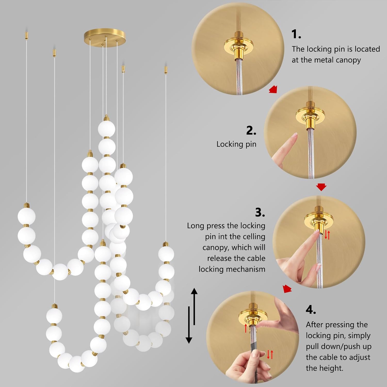Modern Chandeliers LED Dimmable Light Acrylic Balls Ceiling Pendant Lighting for Living Room Dining Room Bedroom Adjustable Hanging Lights 90 Watts Gold Lamp