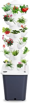 Hydroponics Growing System, 6 Tier Hydroponic Planting Tower, with 10L Water Tank, Indoor Soilless Cultivation System, Efficient Home Gardening for Herbs, Fruits, Indoor Gardening Kit Gray