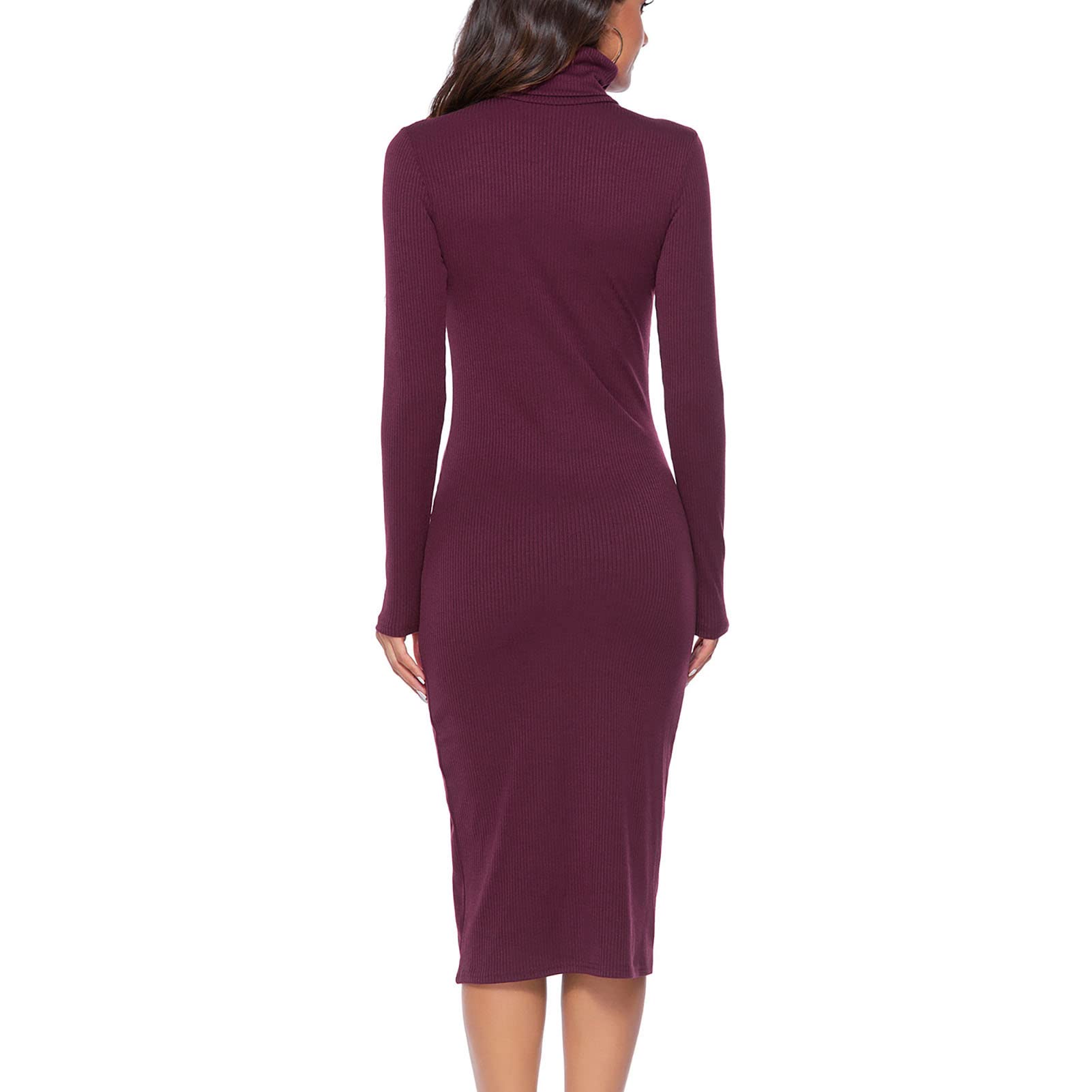 Ejoyous Robe Tricotée pour Femmes Robe à Col Roulé à Manches Longues Mini Robe Moulante Pull Tricoté Robe Portefeuille Robe Pull(XL-Vin Rouge)