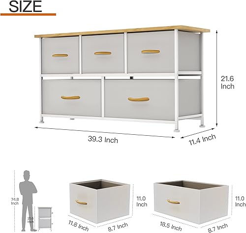Miniatura 3 de Bigroof Cómoda para dormitorio de niños con 5 cajones organizador de cajones de almacenamiento cómoda ancha para armario ropa para niños cuarto de