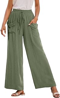 Pantalones holgados para mujer, pantalones de verano para mujer, ligeros, talla grande, color sólido, bohemio, pantalones de ocio, largos, holgados, pantalones de playa de verano