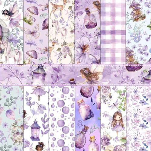 24 Sheets Purple Fairy Pattern Pad 11.8'' x 11.8'' Purple Fairy Scrapbook Paper Pad Mushroom Houses Purples Patterned Double-Sided Cardstock Paper Pack Fairyland Scrapbooking Background Card Making