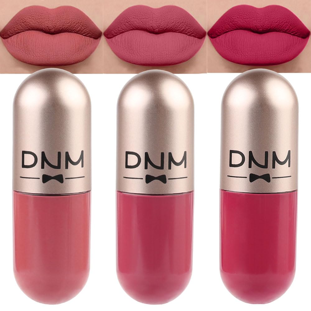 evpct3Pcs Mini Pills Liquid Matte Lipstick Capsule Set for Women Mauve pink Berry pink Rose red Lip stick Stain Long Lasting Waterproof labiales mate 24 horas originales matte larga duracion 24