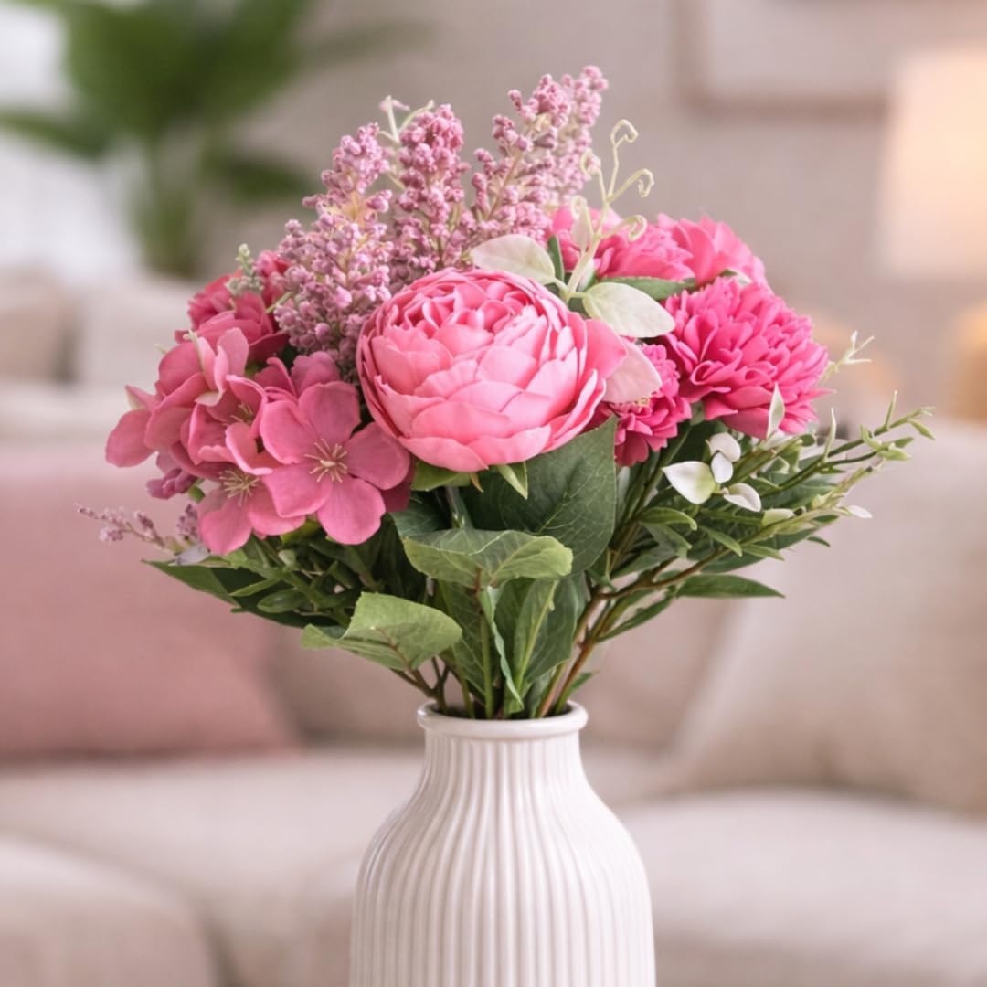 SATYAM KRAFT 2 Pcs Artificial Multiflora Flower Roses Fake Sticks Bunch Decorative Items for Home Decor, Bouquets, Bedroom, Living Room, Wedding, Festive Decor (Without Vase)