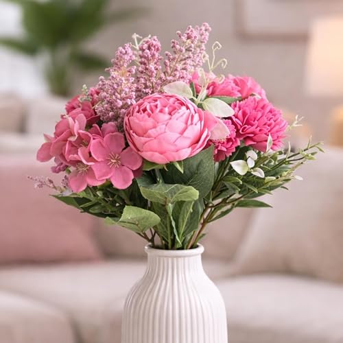 SATYAM KRAFT 2 Pcs Artificial Multiflora Flower Roses Fake Sticks Bunch Decorative Items for Home Decor, Bouquets, Bedroom, Living Room, Wedding, Festive Decor (Without Vase)