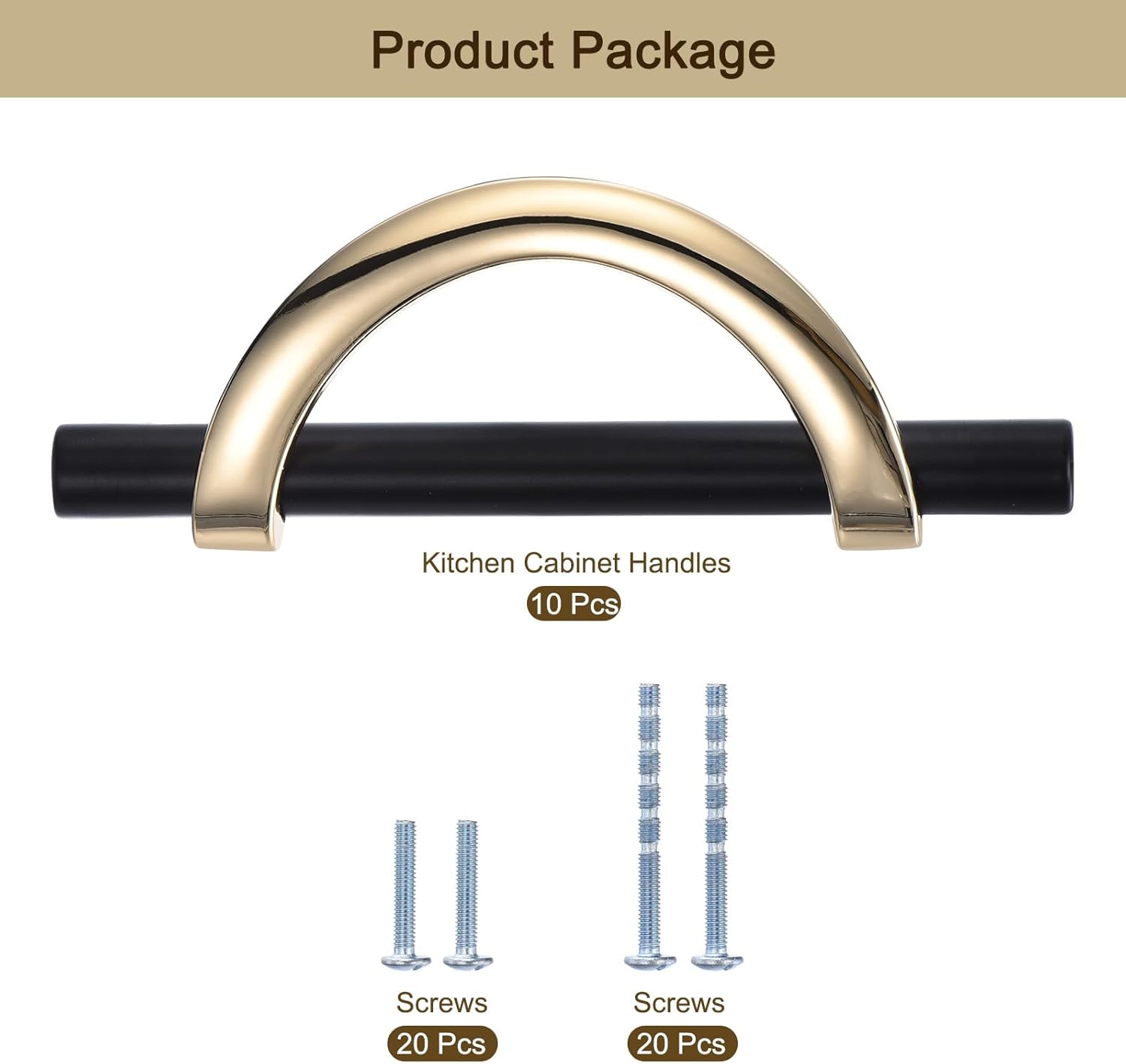 uxcell 10 Pack Half Moon Cabinet Pulls, Black Kitchen Cabinet Handles, 3.75 Inch(96MM) Hole Centers for Cabinets Cupboard Handles Drawer Pulls