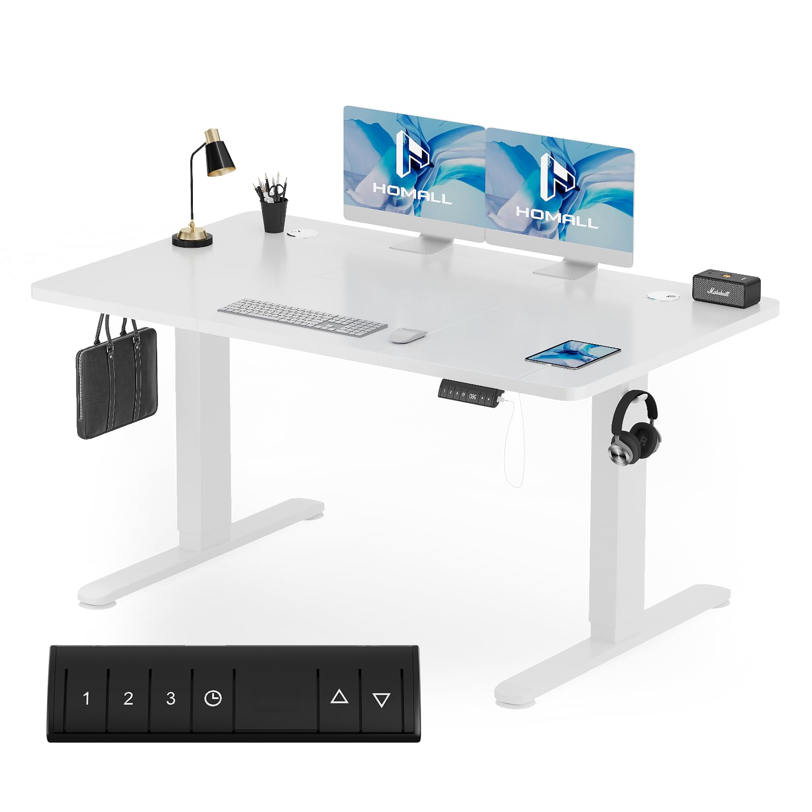 Homall 120x60 CM Escritorio Elevable Regulable en Altura，Escritorio de Pie con Tablero de Cuatro Partes, Mesa Ordenador con Función de Memoria