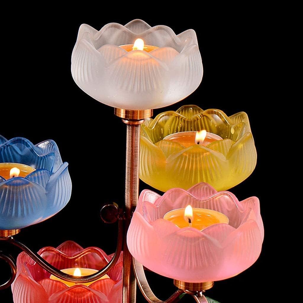 Candle Holder Candle Holder Candle Stand Seven Colors Glass Lotus Candlestick Retro Alloy Candle Holder Home Candlesticks Decor Candlestick Holder