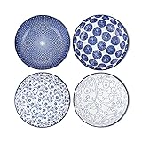 Selamica Porcelain 40oz Large Serving Bowls 9 inch Big Pasta Bowls Set of 4 for Eating, Microwave and Oven Safe, Vintage Blue