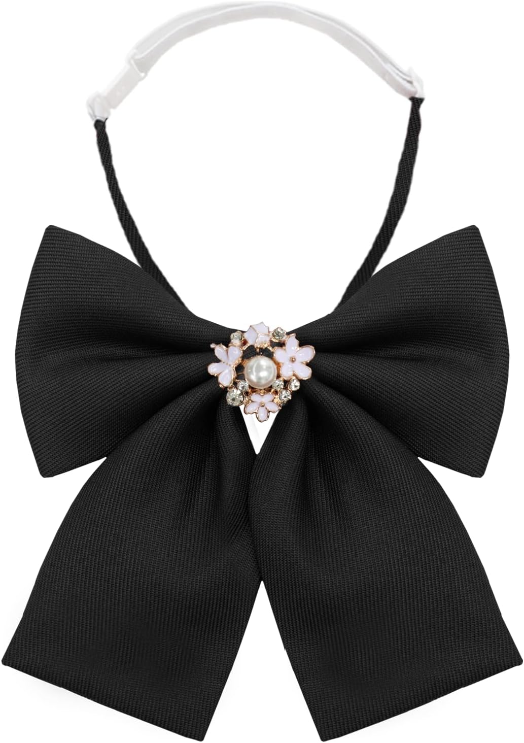 Bow Tie for Women Girls, Pre-tied Womens Bowtie with Pearl Adjustable Girls Uniform Bowtie for Casual School Tirp