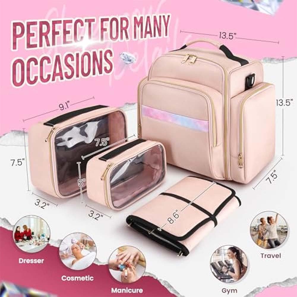 Neceser de Maquillaje de Viaje, Neceser de Maquillaje con múltiples Compartimentos, 4 Cajas extraíbles y 1 Rollo Organizador de Joyas