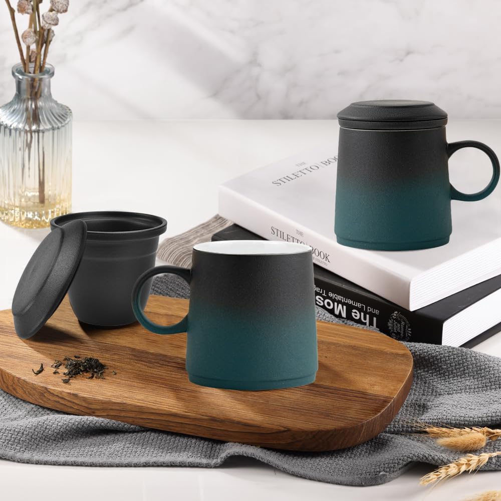 ADERTOS Tazza da Tè in Ceramica con Filtro e Coperchio 375 ml Tazza in Ceramica Tazze da Te con Infusore in Acciaio Inossidabile per l'ufficio e la Casa, con Scatola Regalo