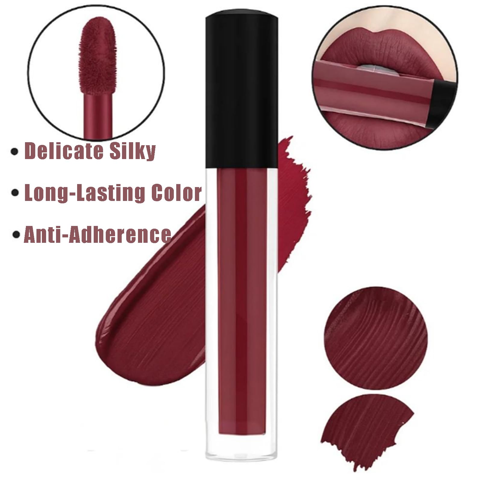 Deep Burgundy Long Lasting Liquid Lipstick with Glossy Finish, Velvet Matte Lip Gloss for Women Non-Sticky, Waterproof - Image 3