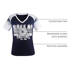 Geneisteck Womens Football Fans V Neck City Raglan T-Shirts - Navy & White X-Large