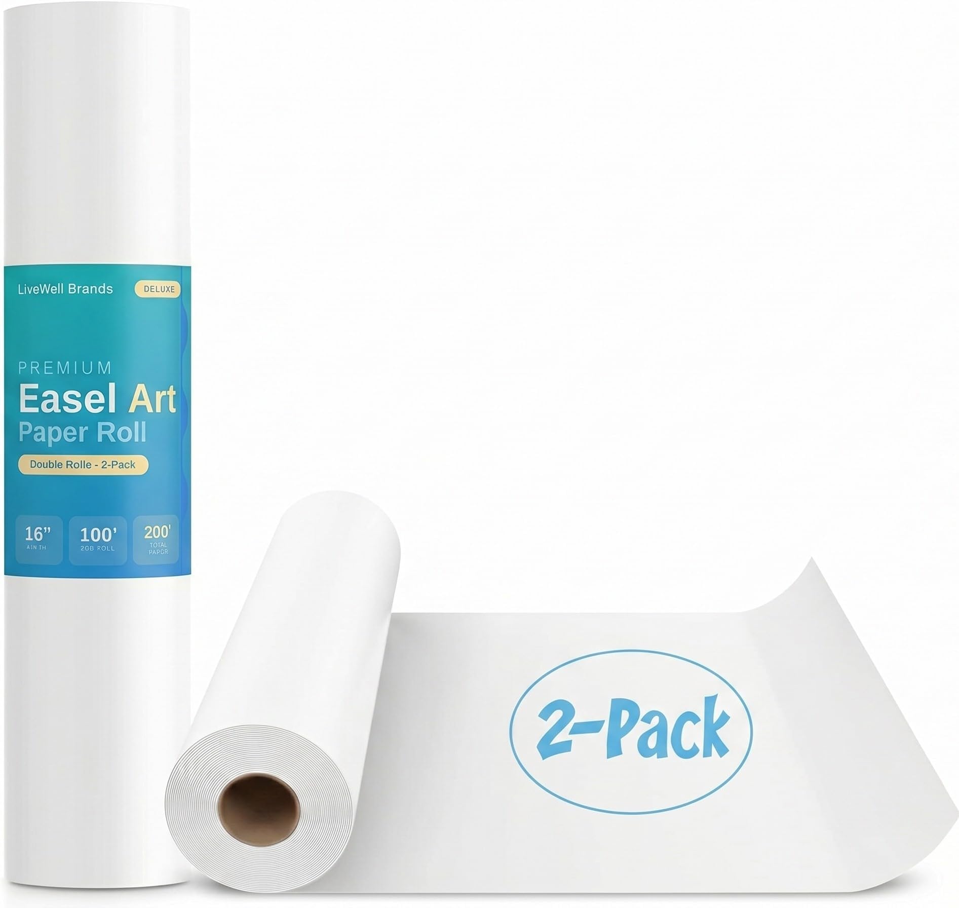 2 Pack of Premium 16-Inch Easel Paper Rolls for Arts & Crafts, Fits Most Standard Kids Easels, 100' Mega Rolls, Heavy Weight Quality Bright White Kraft Paper