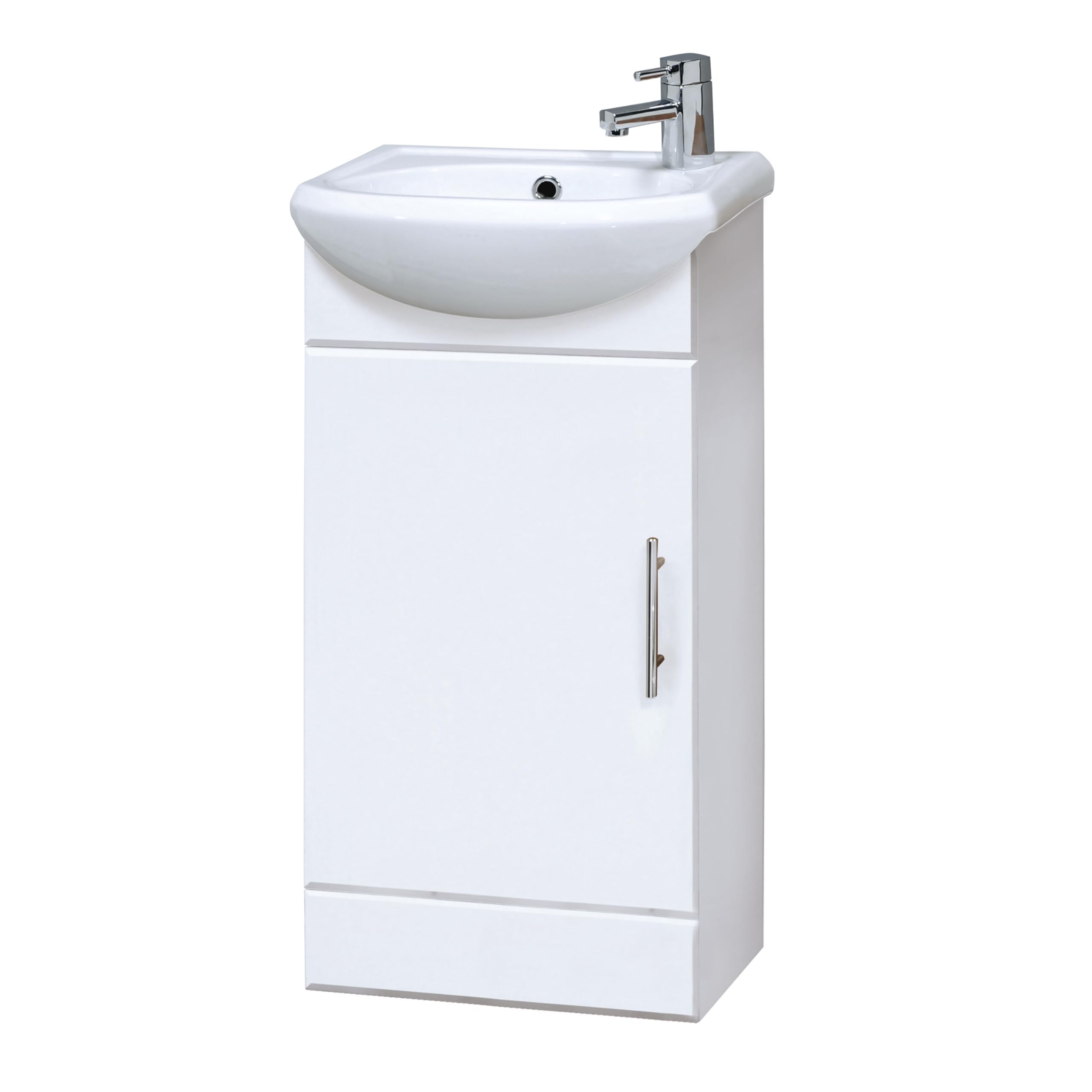 Balterley Vanity Unit with Basin Floor Standing, Soft Close Single Door with Curve Sink and Handle, Bathroom Vanity Units with Basin, Bathroom Sink Storage Cabinet - 400 x 200 x 780mm (White)