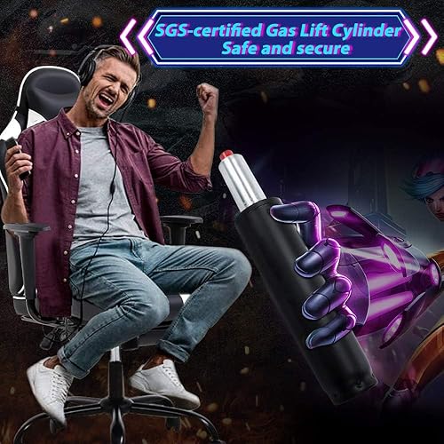 Miniatura 4 de Silla de juegos con reposapiés y soporte lumbar, altura ajustable, reclinable, giratoria de 360 grados para adultos, color blanco