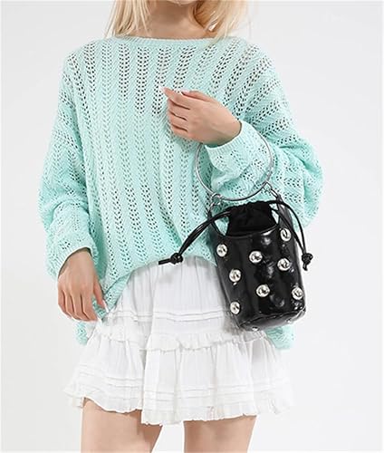 Miniatura 5 de Bolso de mano con asa superior para mujer, bolso Y2K, moderno remache, bolso cruzado estilo cubo, bolso retro para fiestas, compras, casual