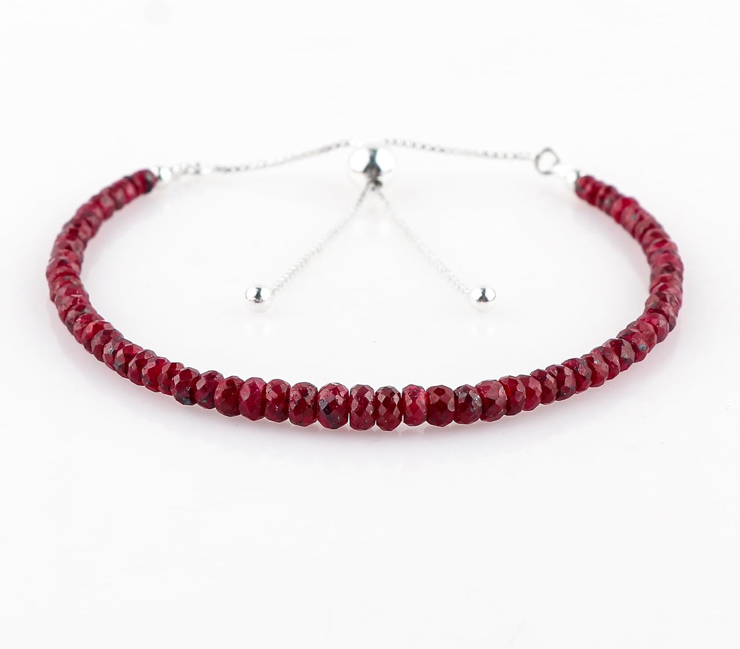 Natural Gemstone Dainty Bolo Bracelet, Round Beaded Stones, Handmade Boho Jewelry, Wicca & Reiki Healing Crystals, Adjustable Silver Chain, Christmas Gift for Women (10inch)