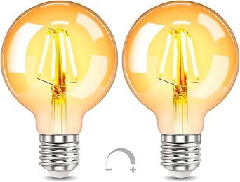 SCNNC G80 E27 4W LED Vintage Edison Light Bulb Amber Dimmable 220V, 400LM Warm White, Replace 40W Incandescent, G80 Globe Decorative Filament Retro E27 LED Bulb for Cafe, Restaurant, Pack of 2 [Energy Class F]