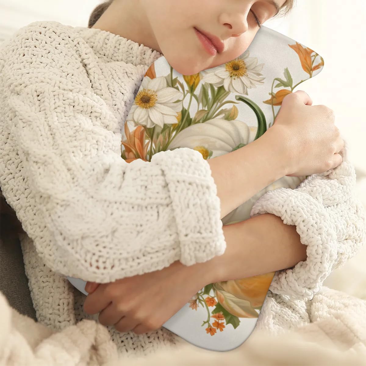 Hot Water Bottle with Soft Cover,2L Abstract Pumpkin Hot Water Bag for Hot and Cold Compress, Hand Feet Warmer, Graffiti Pumpkin Rubber Hot or Cold Water Bottle Halloween Christmas Decorations