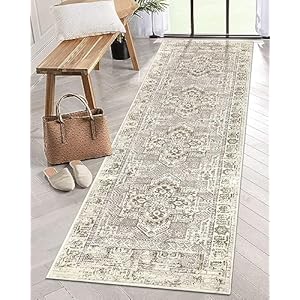 Lahome Bohemian Vintage Beige Runner Rug 2×8, Ultra Soft Machine Washable Carpet with Rubber Backing, Non-Slip Indoor Floor Rug Runner for Hallway Bedroom Bedside Bathroom Entryway Kitchen