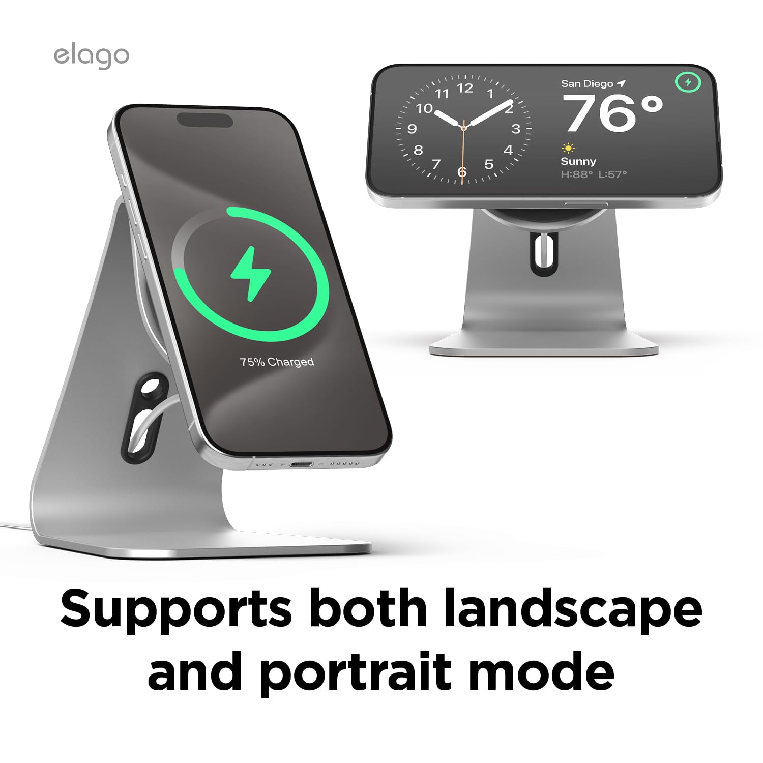 elago Stojak do Ładowania MS4 do Ładowarki MagSafe | Aluminiowy Stojak, Brak Ładowarki Bezprzewodowej, Tryb Gotowości iOS (Srebrny)