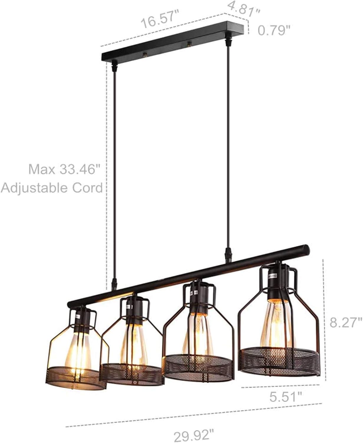 One-Day Sale: Up to 40% Off 4-Light Pendant Lighting Kitchen Island Light Fixture with Paint Finish Cage Lampshade Modern Industrial Chandelier