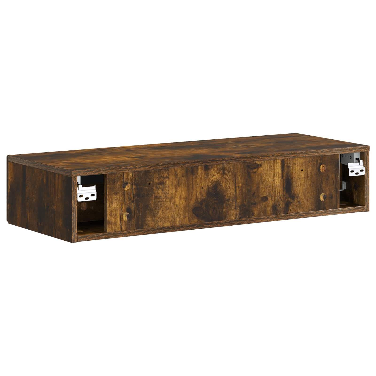Stolik ścienny dębowy dymu 87,5 x 34,5 x 17 cm | Drewno, 1 szuflada, montaż na ścianie, wszechstronne zastosowanie do salonu, sypialni, przedpokoju
