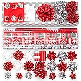 Red + Silver + White Designer Wrapping Paper Set: 4 Rolls (7 Designs) of Premium Gift Wrap (80 sq. ft.) with 30 Coordinated Bows, 5 Ribbons, and 24 Gift Tags with Bonus Euro Tote and Tissue Paper