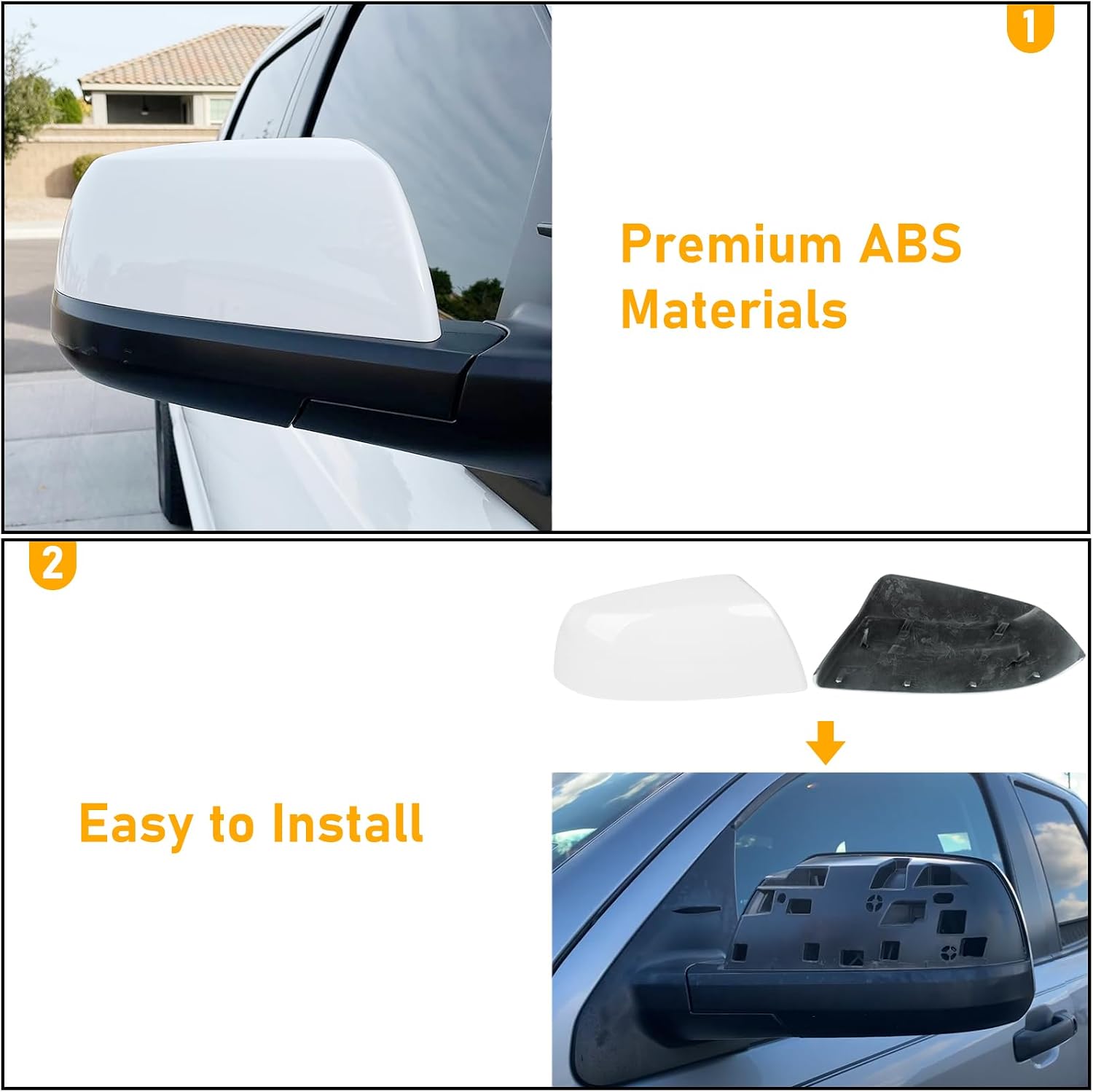 Compatible with Toyota Tundra Sequoia Mirror Cover Replacement 2007-2021,2nd Gen Tundra Side Mirror Caps for Left Driver & Right Passenger Side,Replace 879150C040, 879450C020,Super White,1 Pair
