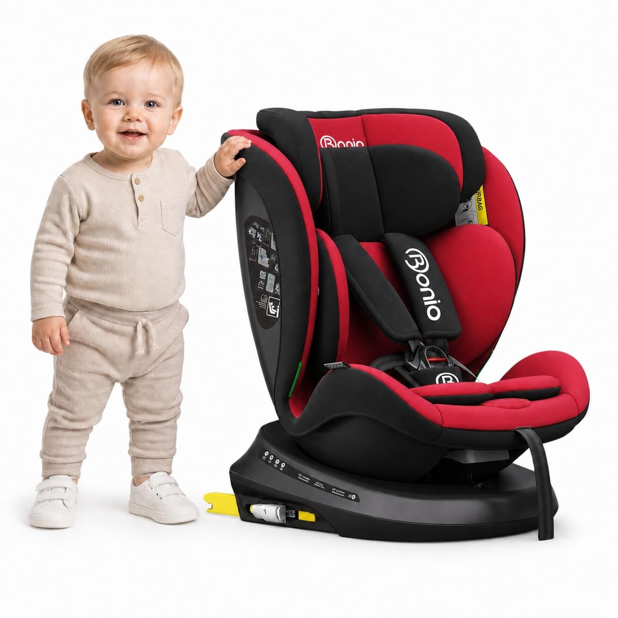 Bonio Siège auto I-SIZE 40-150 cm, pivotant à 360°, avec fixation Isofix, 0-36 KG (Rouge)
