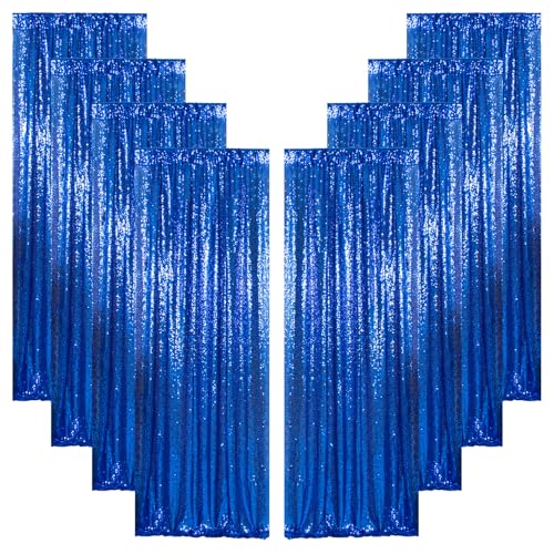 ShinyBeauty 8Pcs 2x8ft Royal Blue Sequin Backdrop| Glitter Photography Background for Baby Showers, Weddings | Sparkly Shimmer Curtains Panels | No Dropping Sequins | Seamless & Dense Fabric Backdrops