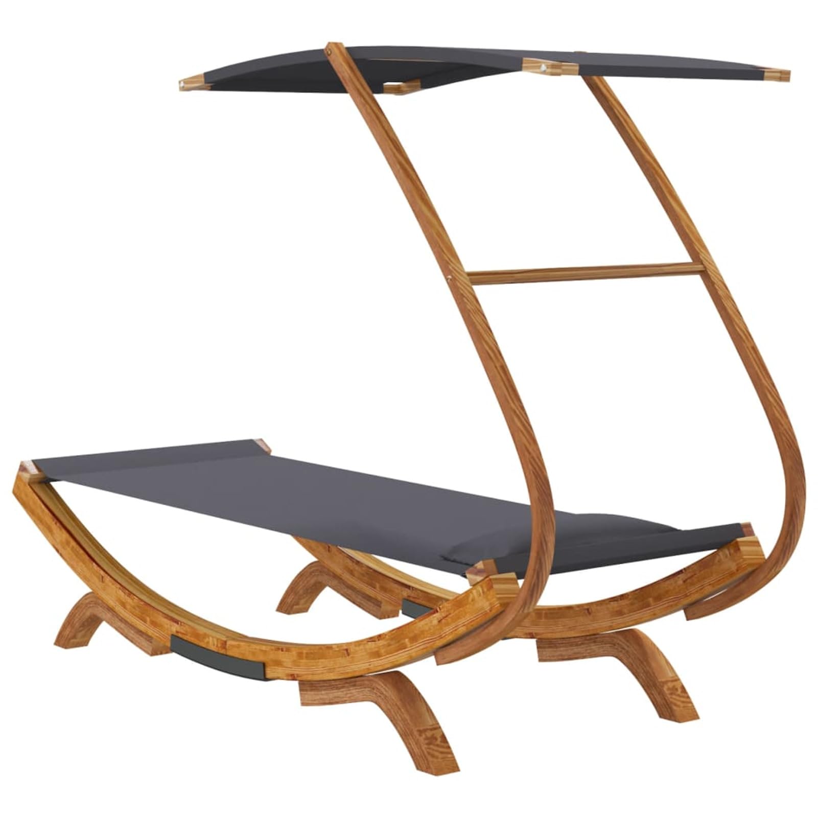 Homgoday Letto Riposo e Baldacchino 100 x 190 x 134 cm, in legno curvato massiccio antracite, lettino da giardino, letto da campeggio per spiaggia, esterno, balcone, terrazza