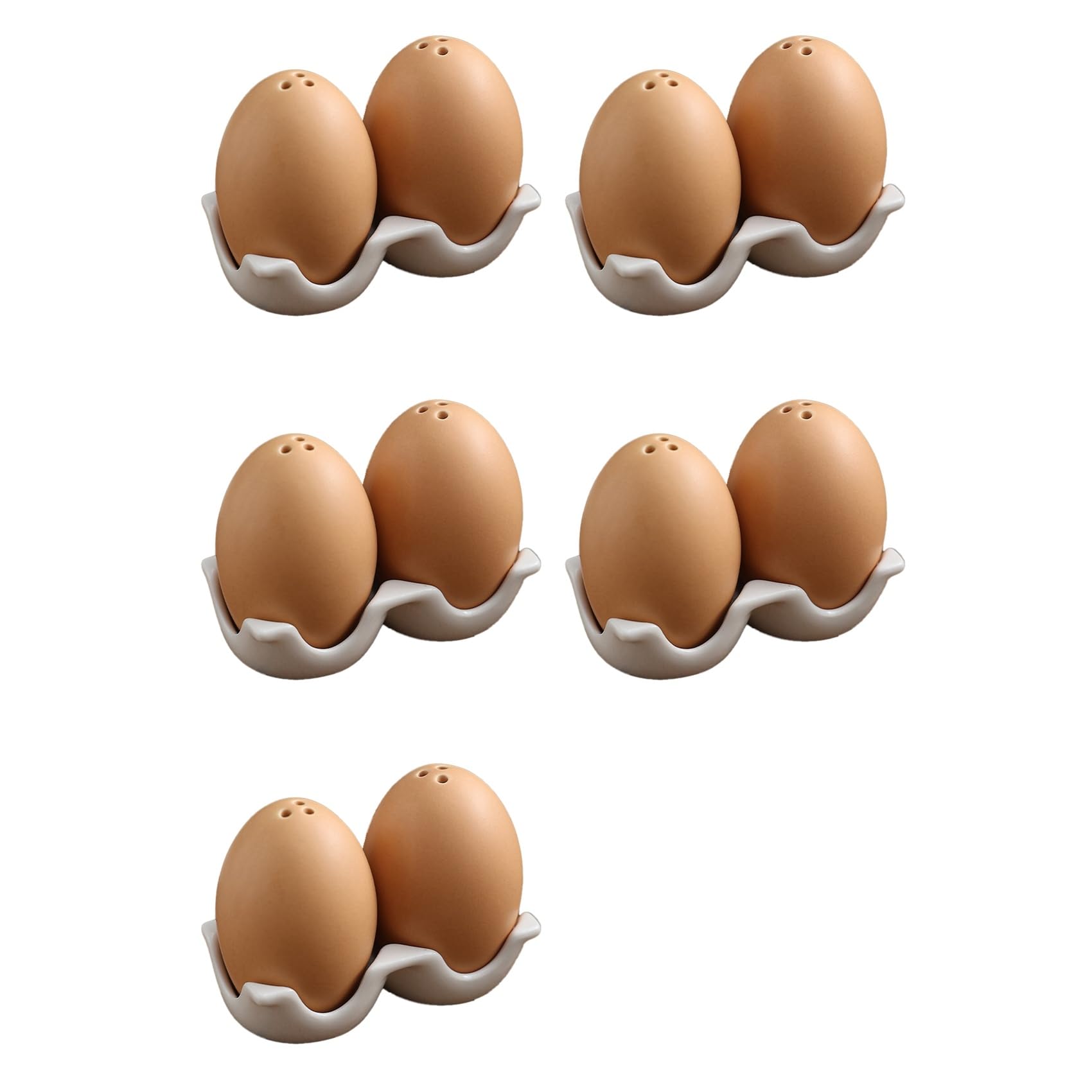 Aundhegrtt 5X Ceramic Salt and Pepper Shaker Set, Mini Brown Egg Shaped Shakers with Carton Design Holding Stand