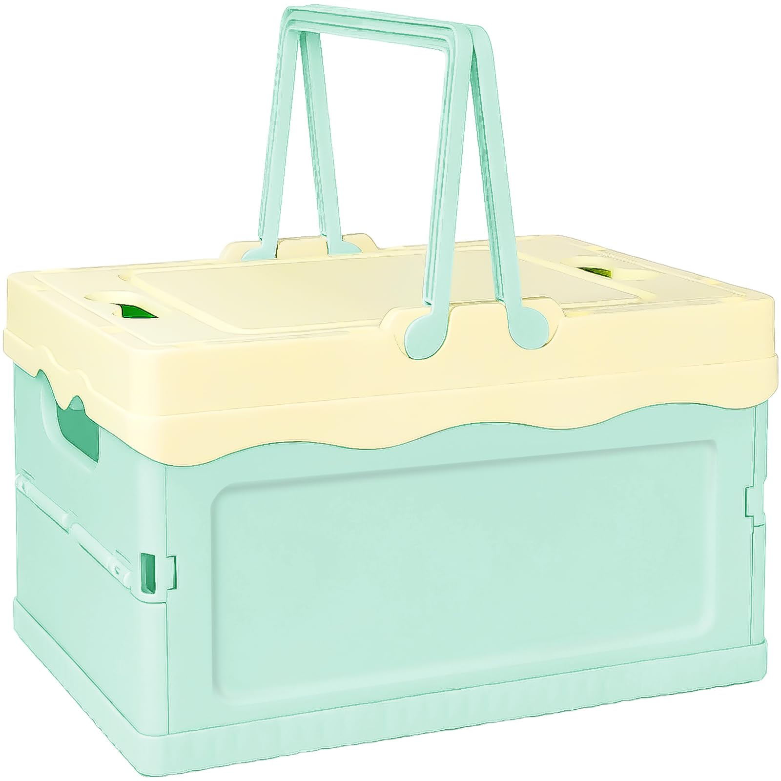 Tobeso-Nuoze Pastel Plastic Storage Bin with Lid Foldable Pastel Crates Plastic Basket Colorful Storage Containers Baskets for Classroom Kitchen Office Bedroom Desktop Home Decor (Blue)