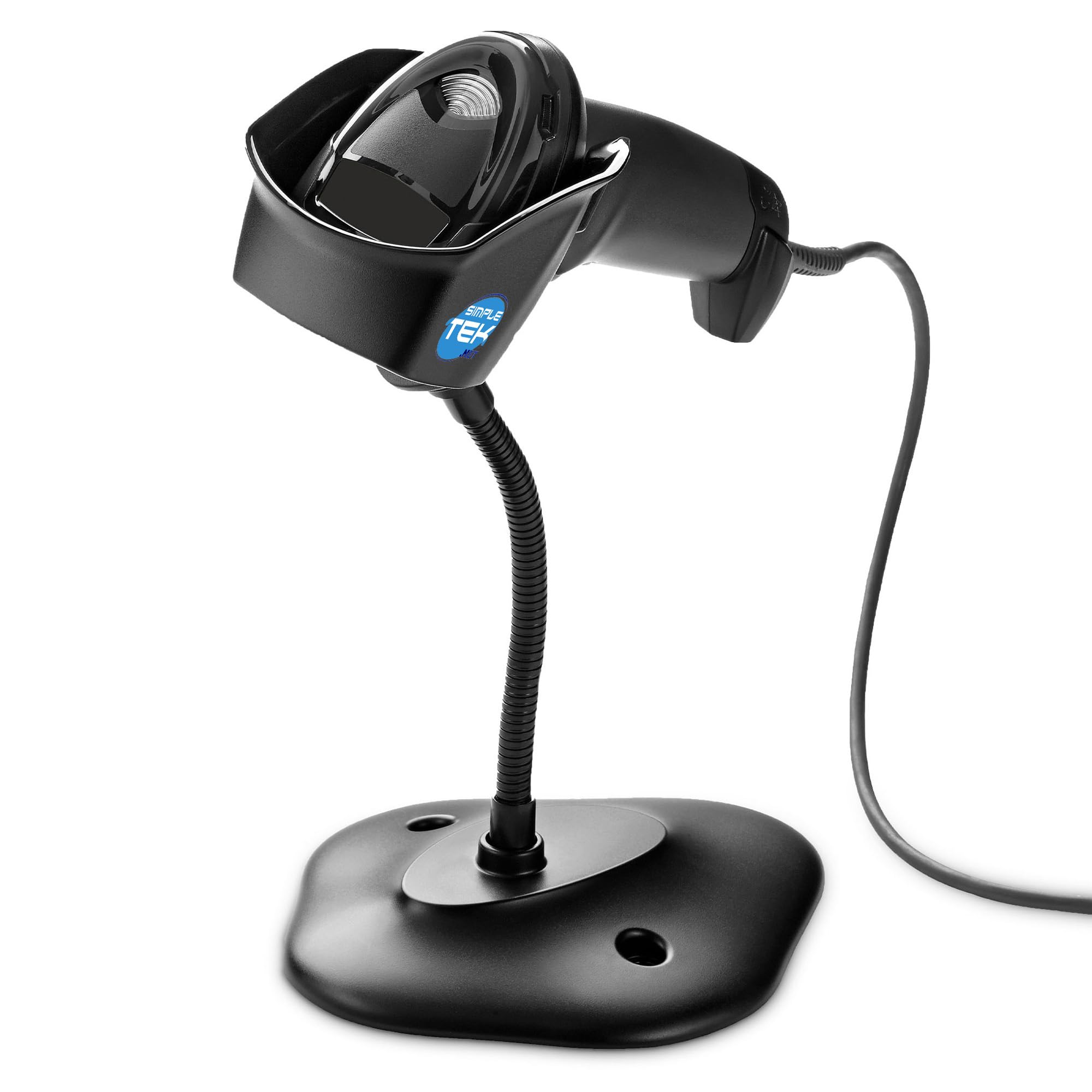 SIMPLETEK - Czytnik kodów kreskowych 1D i 2D USB / RS232, w zestawie kabel i stojak - czarny
