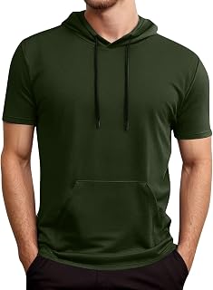 Foweknow Camiseta deportiva de manga corta para hombre, de secado rápido, para gimnasio, senderismo, con capucha, para fitness, culturismo, camiseta deportiva, holgada, de secado rápido