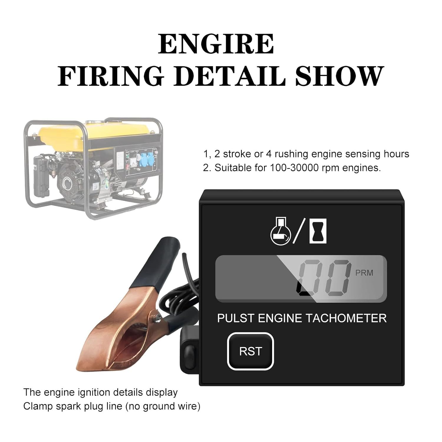 Digital Chainsaw Tachometer Small Engine Tachometer Digital Display Pulse Speedometer Motorcycle Electronic for Engine Chain Saw Cropper Generator Lawn Mower RV ATV (W1)