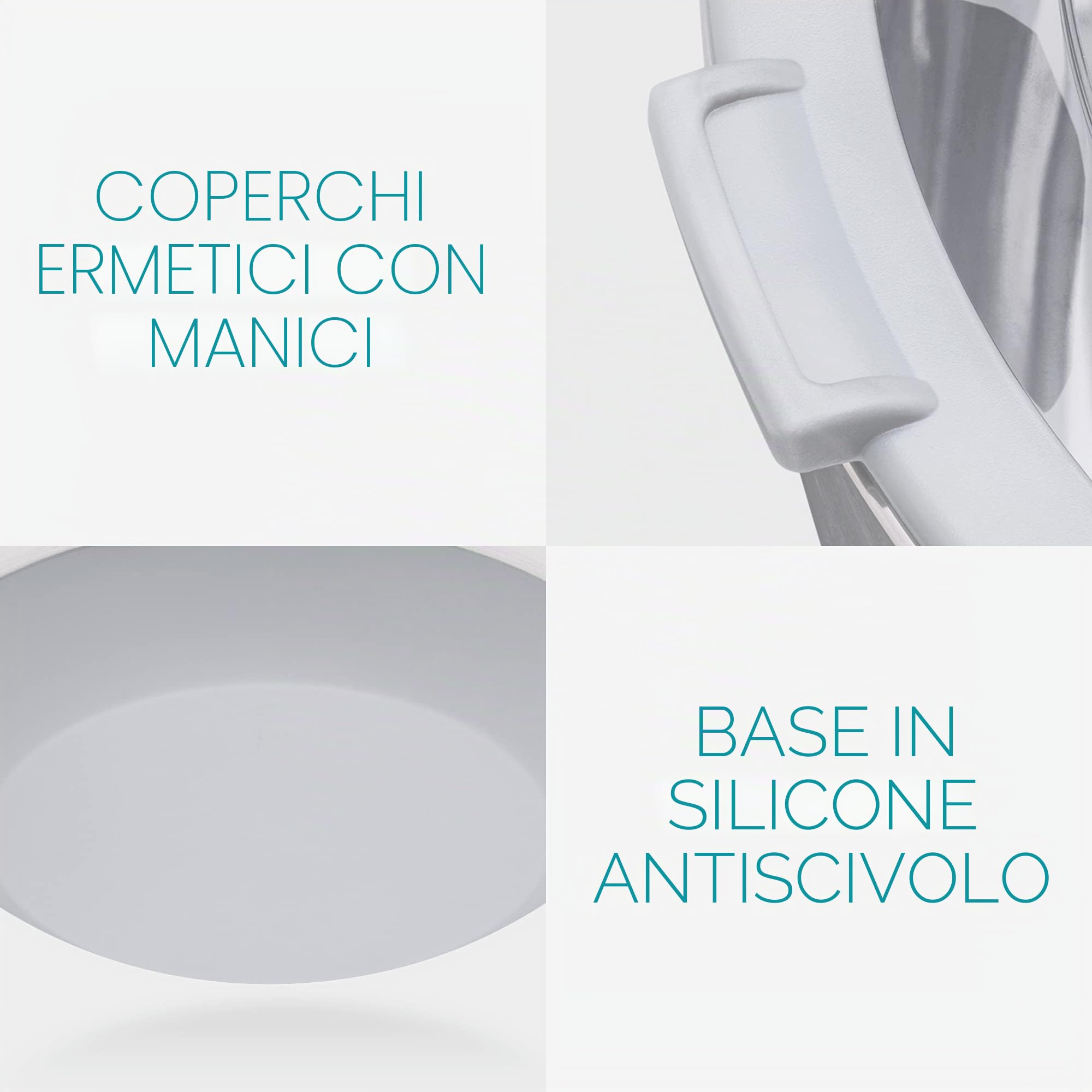 Navaris 3X Ciotole Salvaspazio Salvafreschezza - Recipienti Preparazione e Conservazione Alimenti - con Base Antiscivolo - 3X Misure 1,4L 2,8L 4,7L