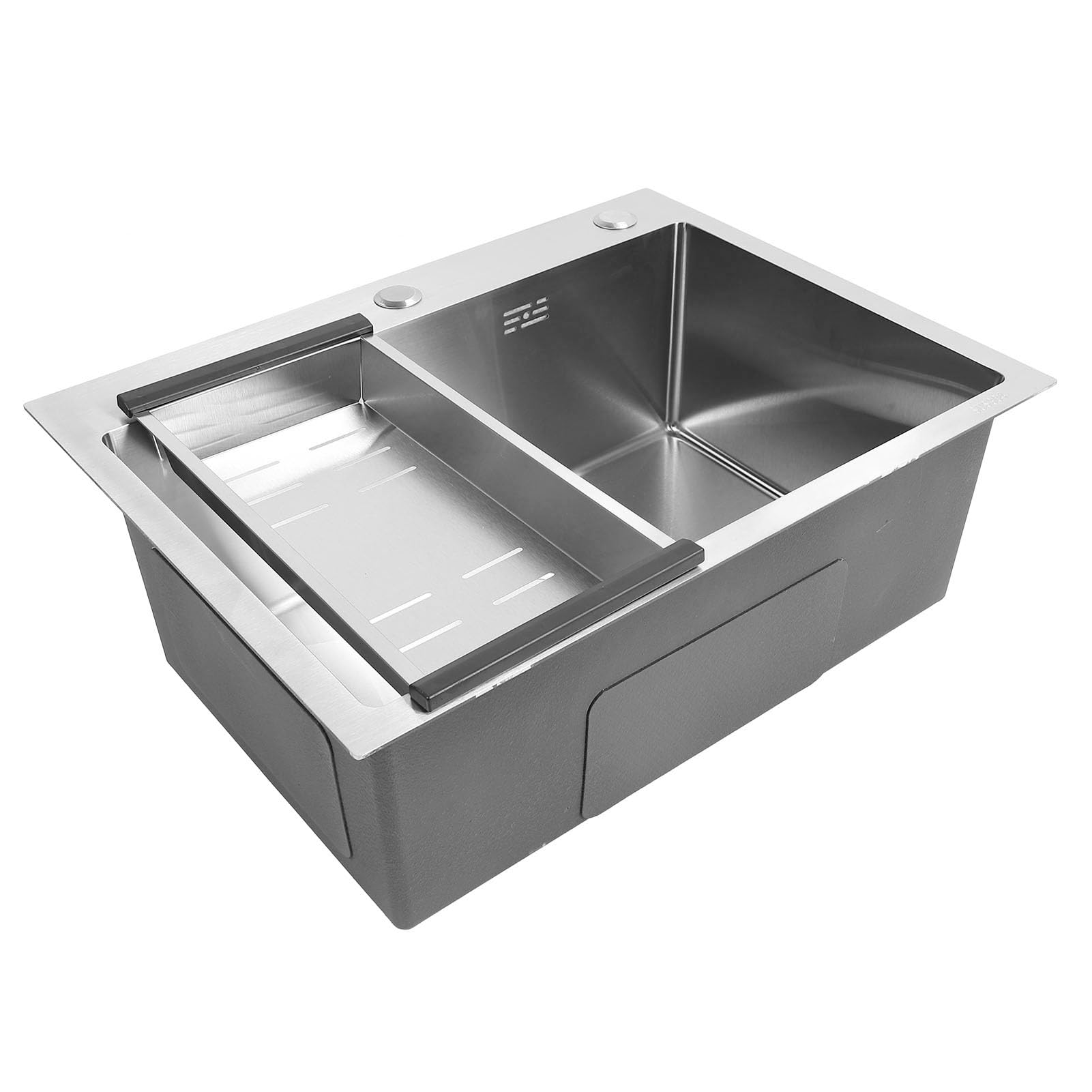 Fregadero de Cocina, Lavabo de un Solo Cuenco de Acero Inoxidable 304 con Escurridor y Almohadillas de Reducción de Ruido, Montaje para Estación de Trabajo RV Bar