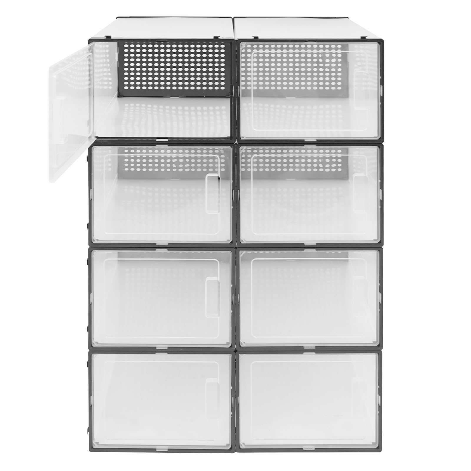 Set di 8 scatole per scarpe, impilabili, trasparenti, in plastica con finestra e manico, organizer per scarpe, antipolvere, per sneaker, 37 x 26 x 20 cm