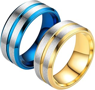 Couple Engagement Rings Set Gold Blue Ring Double Twill, Stainless Steel Couple Rings
