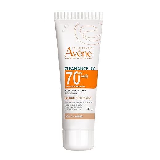 Avène Cleanance Protetor Solar Facial UV Antioleosidade FPS 70 Tom Médio Fluido Oil-Block com Controle de Oleosidade e Cor Leve que Matifica e Reequilibra a Pele, 40g